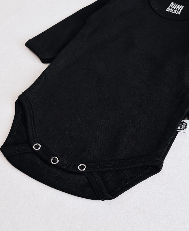 Conjunto Bebê Unissex Calça + Body Longo + Babador | Preto e Lunar
