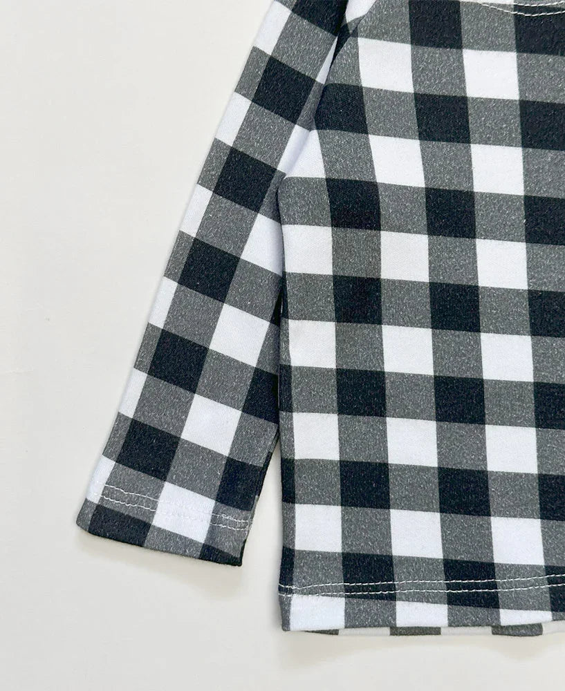 Camiseta Infantil de Inverno Manga Longa Unissex Raglan | Vichy Preto