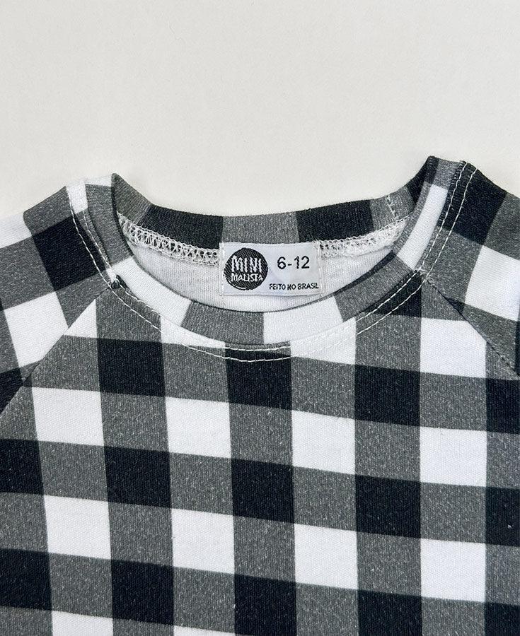 Camiseta Infantil de Inverno Manga Longa Unissex Raglan | Vichy Preto