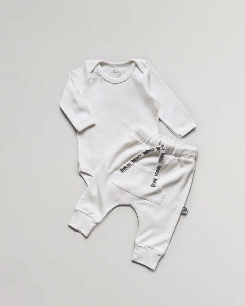 Conjunto Body Manga Longa e Calça Bebê | Liso Branco Off