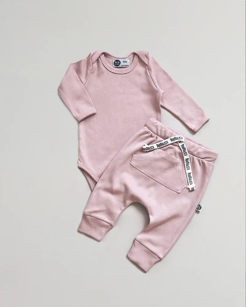 Conjunto Body Manga Longa e Calça Bebê | Liso Mystic Rose