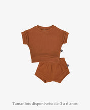 Conjunto Canelado Blusa e Shorts | Liso Ginger