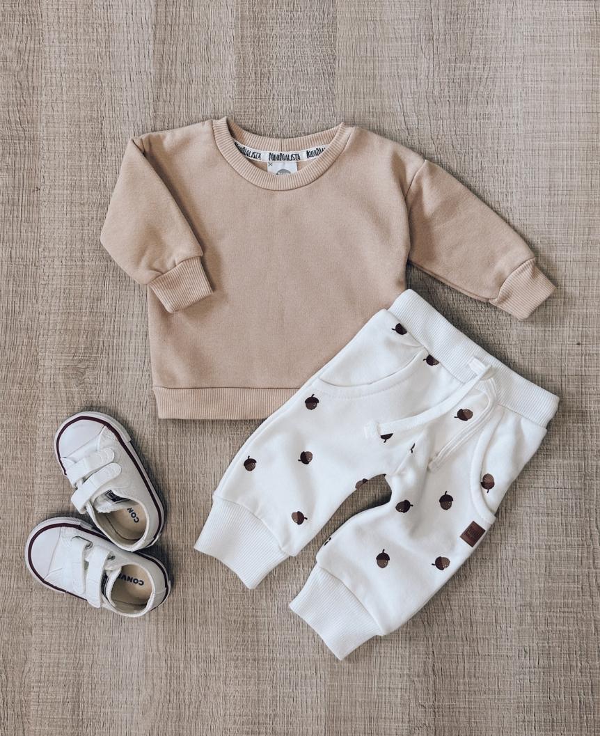 Conjunto de Moletom Infantil Algodão Unissex | Acorn e Beige