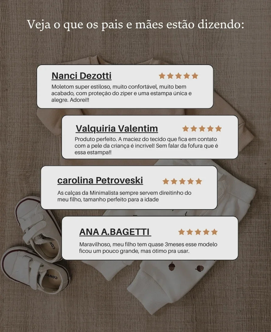 Conjunto de Moletom Infantil Algodão Unissex | Acorn e Beige