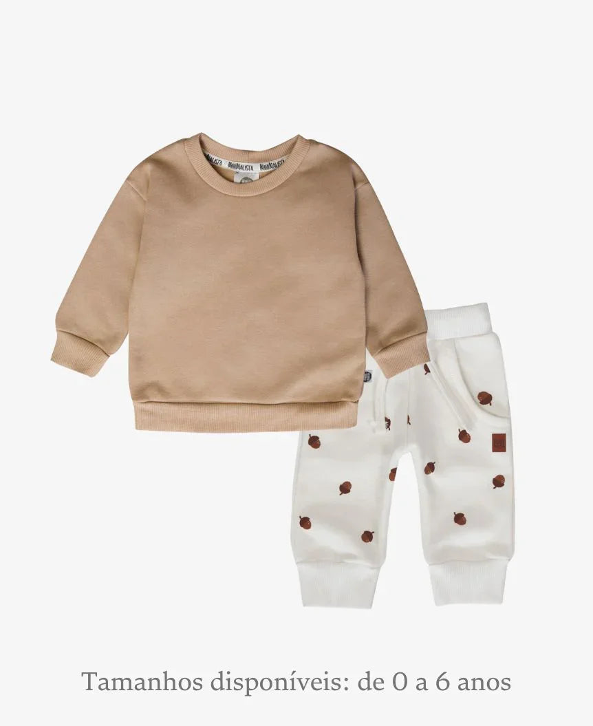 Conjunto de Moletom Infantil Algodão Unissex | Acorn e Beige