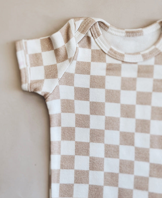 Conjunto Body Manga Curta e Calça Bebê Unissex | Racer Beige