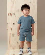 Conjunto Camiseta e Bermuda Infantil Menino | Liso Azul Retrô