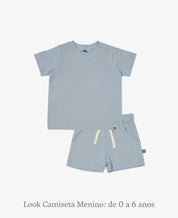 Conjunto Camiseta e Bermuda Infantil Menino | Liso Azul Coastal