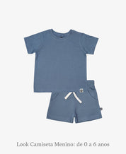Conjunto Camiseta e Bermuda Infantil Menino | Liso Azul Retrô