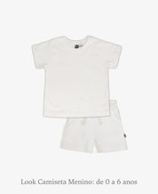 Conjunto Camiseta e Bermuda Infantil Menino | Liso Branco Off
