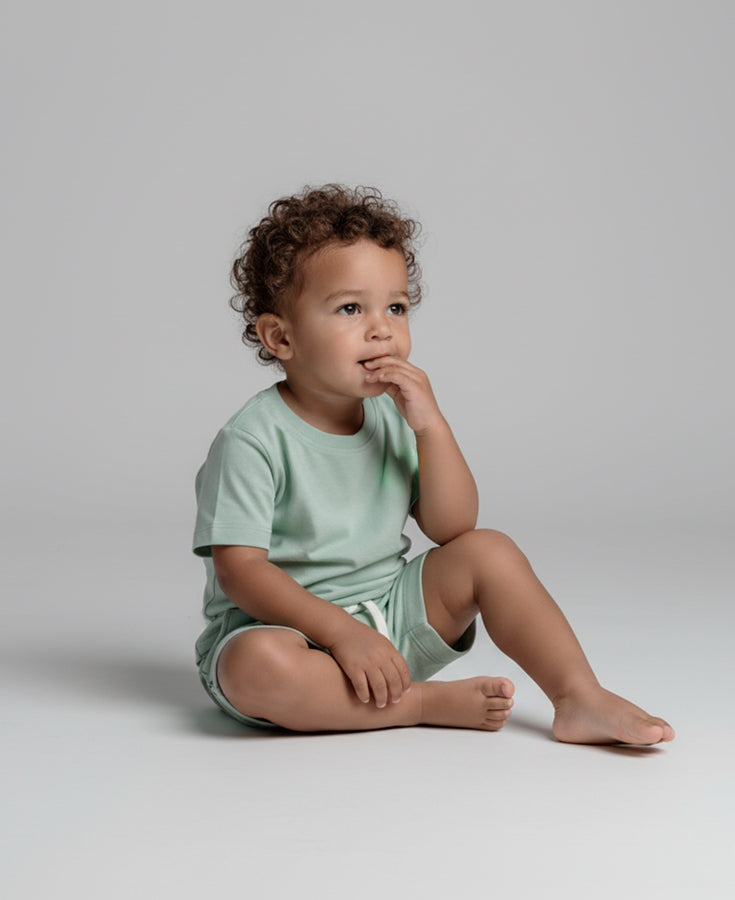 Conjunto Camiseta e Bermuda Infantil Menino | Liso Eucalipto