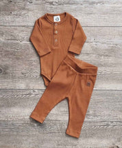Look Coordenado Bebê Inverno Caramelo Ginger Terroso Canelado Algodão Aconchegante