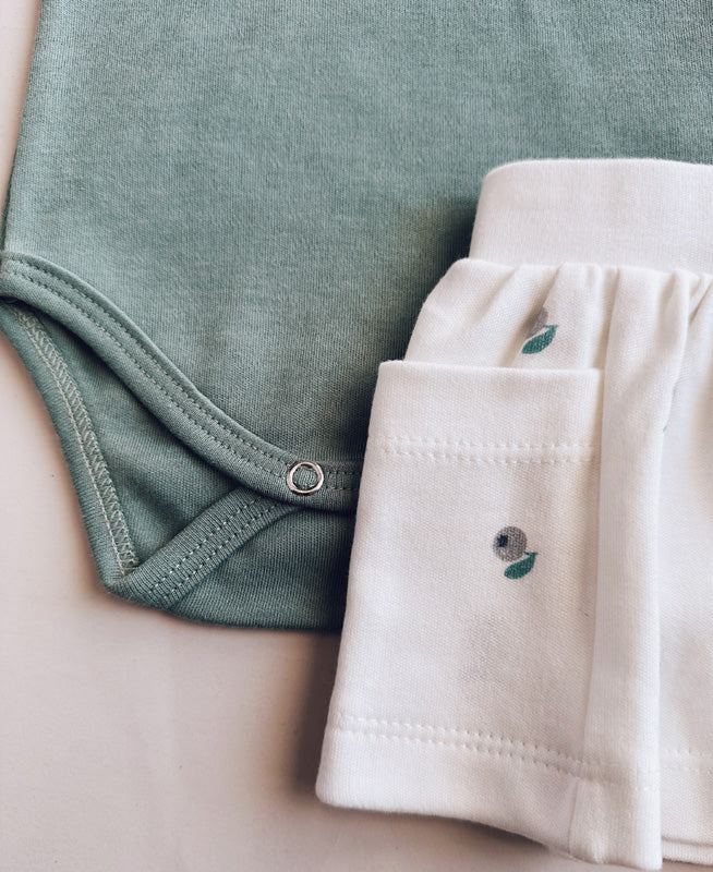 Conjunto Verão Bebê Menina Body e Saia | Sage e Blueberry