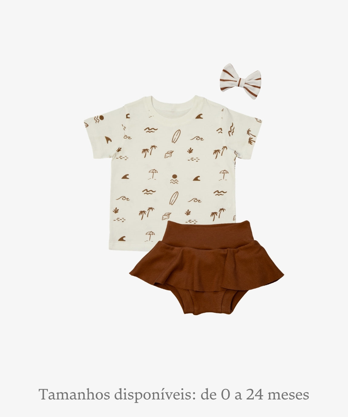 Conjunto-bebe-menina-verao-camiseta-beach-saia-boomies-marrom-chocolate-laco-forest.jpg