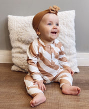 Macacão de Bebê Raglan Botões Unissex | Listras Diagonais Bege