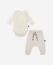 Conjunto Body Manga Longa e Calça Bebê | Liso Branco Off
