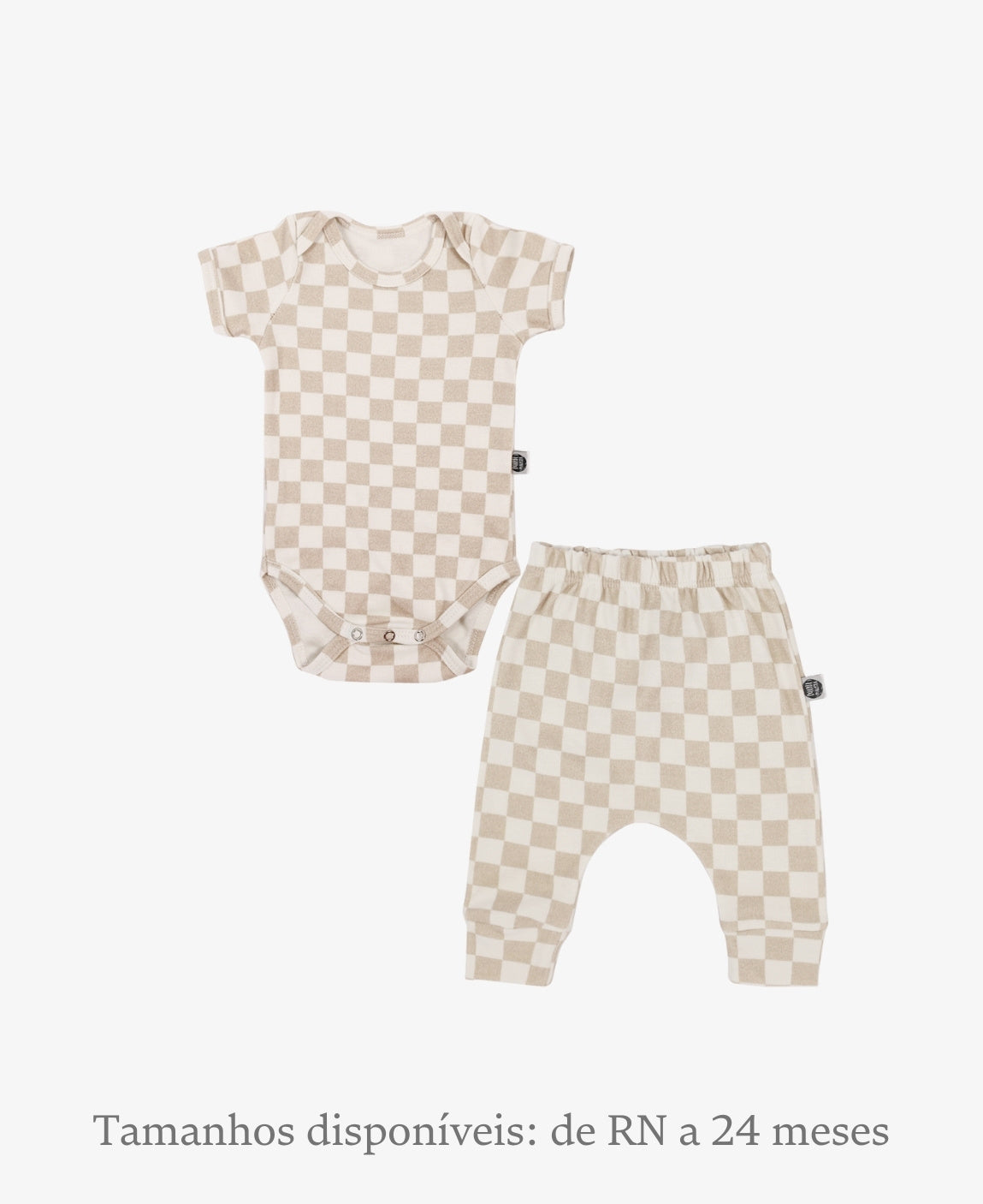 Conjunto Body Manga Curta e Calça Bebê Unissex | Racer Beige