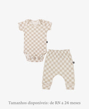 Conjunto Body Manga Curta e Calça Bebê Unissex | Racer Beige
