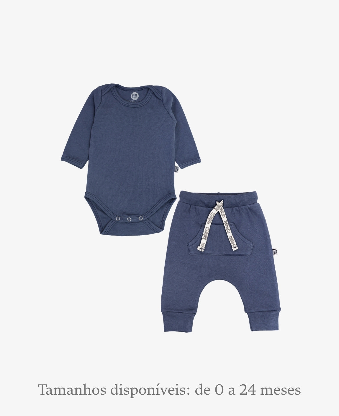 Conjunto Body Manga Longa e Calça Bebê | Liso Azul Oxford