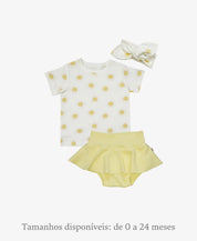 Conjunto Bebê Menina Verão Camiseta + Saia + Faixinha | Manteiga e Solar