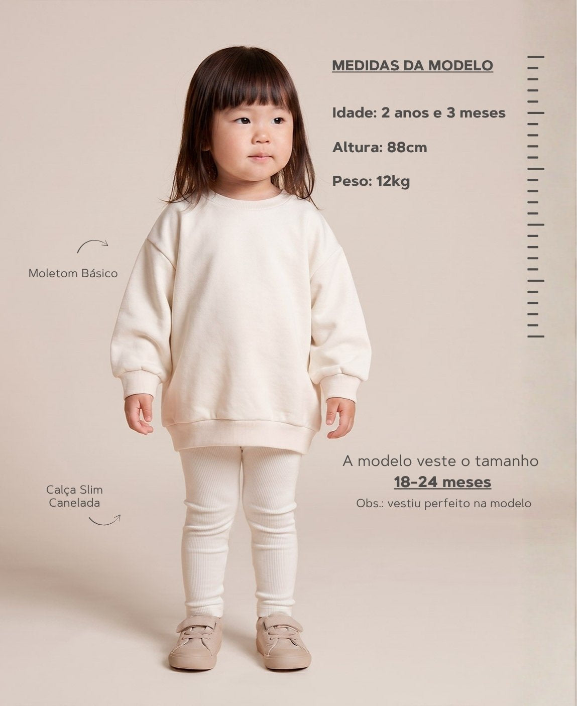 Conjunto Moletom e Calça Canelada Infantil Algodão | Liso Branco Off