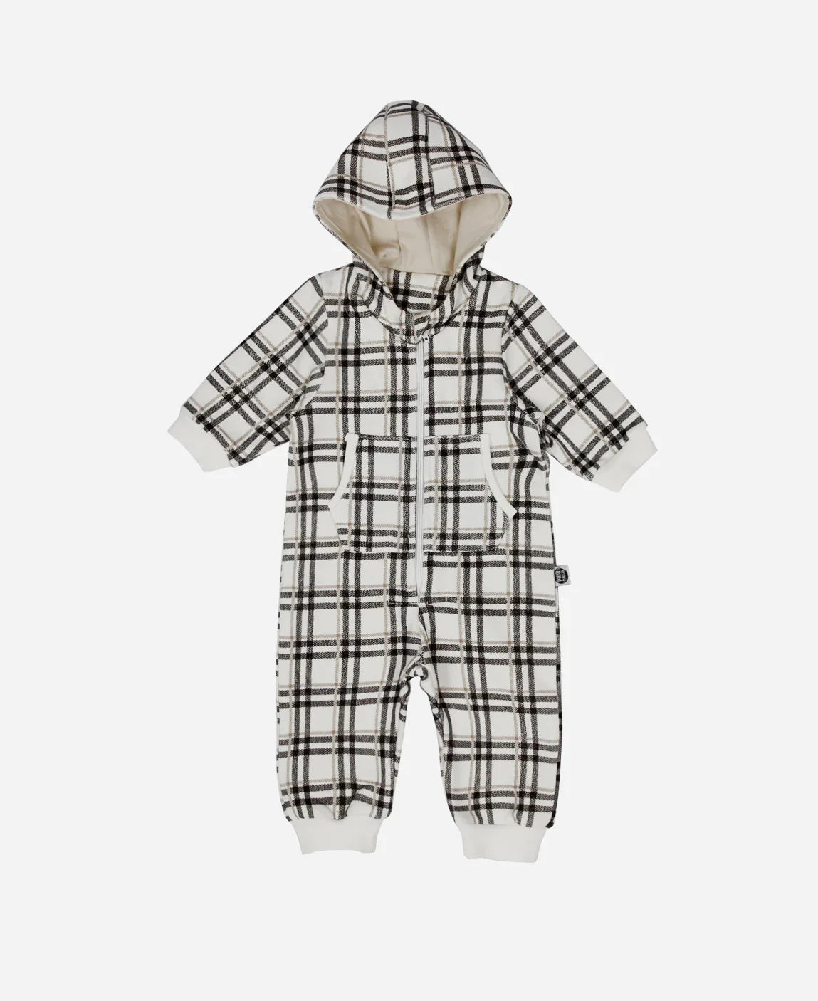Macacão Bebê Capuz e Ziper Unissex Moletom Peluciado | Xadrez Plaid