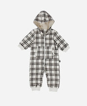Macacão Bebê Capuz e Ziper Unissex Moletom Peluciado | Xadrez Plaid