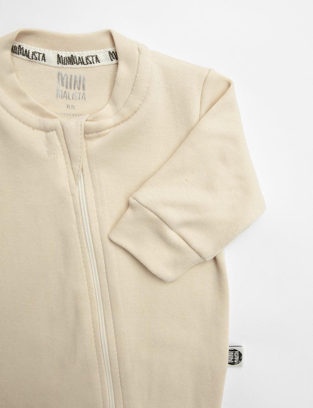 Macacão de Bebê Ziper com opção de Pezinho | Liso Sand