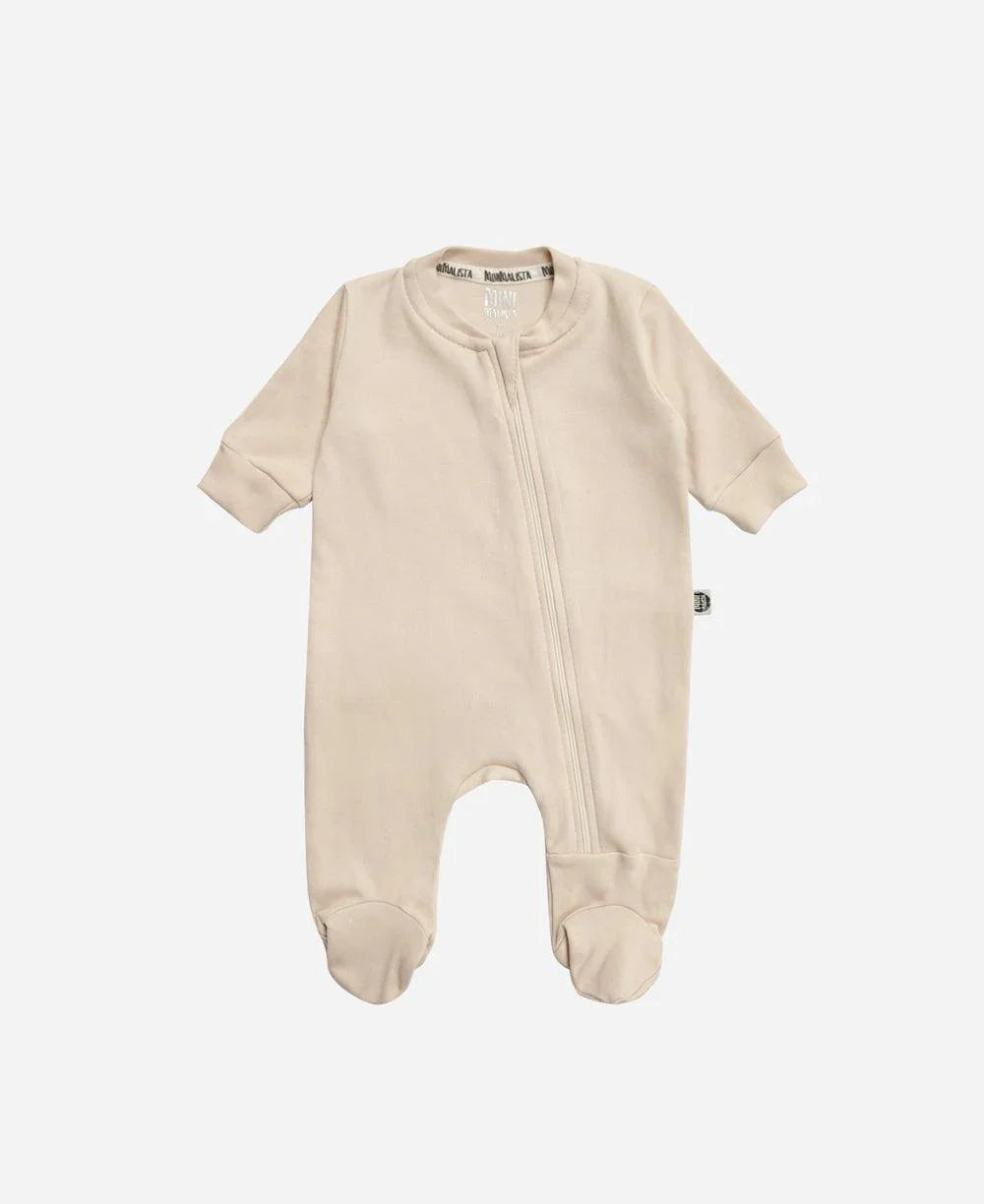 Macacão de Bebê Ziper com opção de Pezinho | Liso Sand