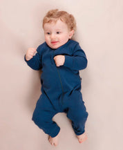 Macacão de Bebê Ziper com opção de Pezinho | Liso Azul Sky