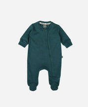 Macacão de Bebê Ziper com opção de Pezinho | Liso Deep Green