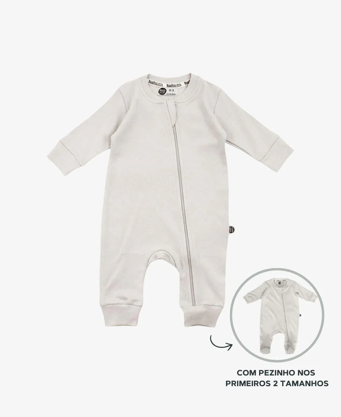Macacão de Bebê Ziper com opção de Pezinho | Liso Cinza Orvalho