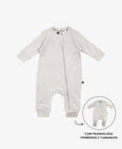 Macacão de Bebê Ziper com opção de Pezinho | Liso Cinza Orvalho
