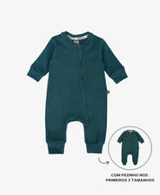 Macacão de Bebê Ziper com opção de Pezinho | Liso Deep Green
