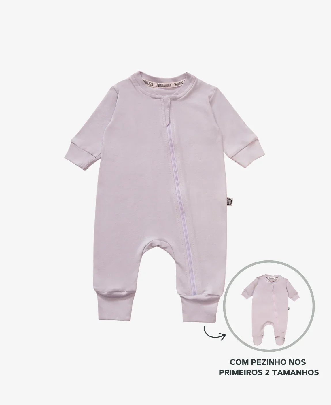 Macacão de Bebê Ziper com opção de Pezinho | Liso Lilac
