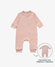 Macacão de Bebê Ziper com opção de Pezinho | Liso Mystic Rose