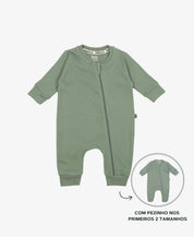 Macacão de Bebê Ziper com opção de Pezinho | Liso Sage