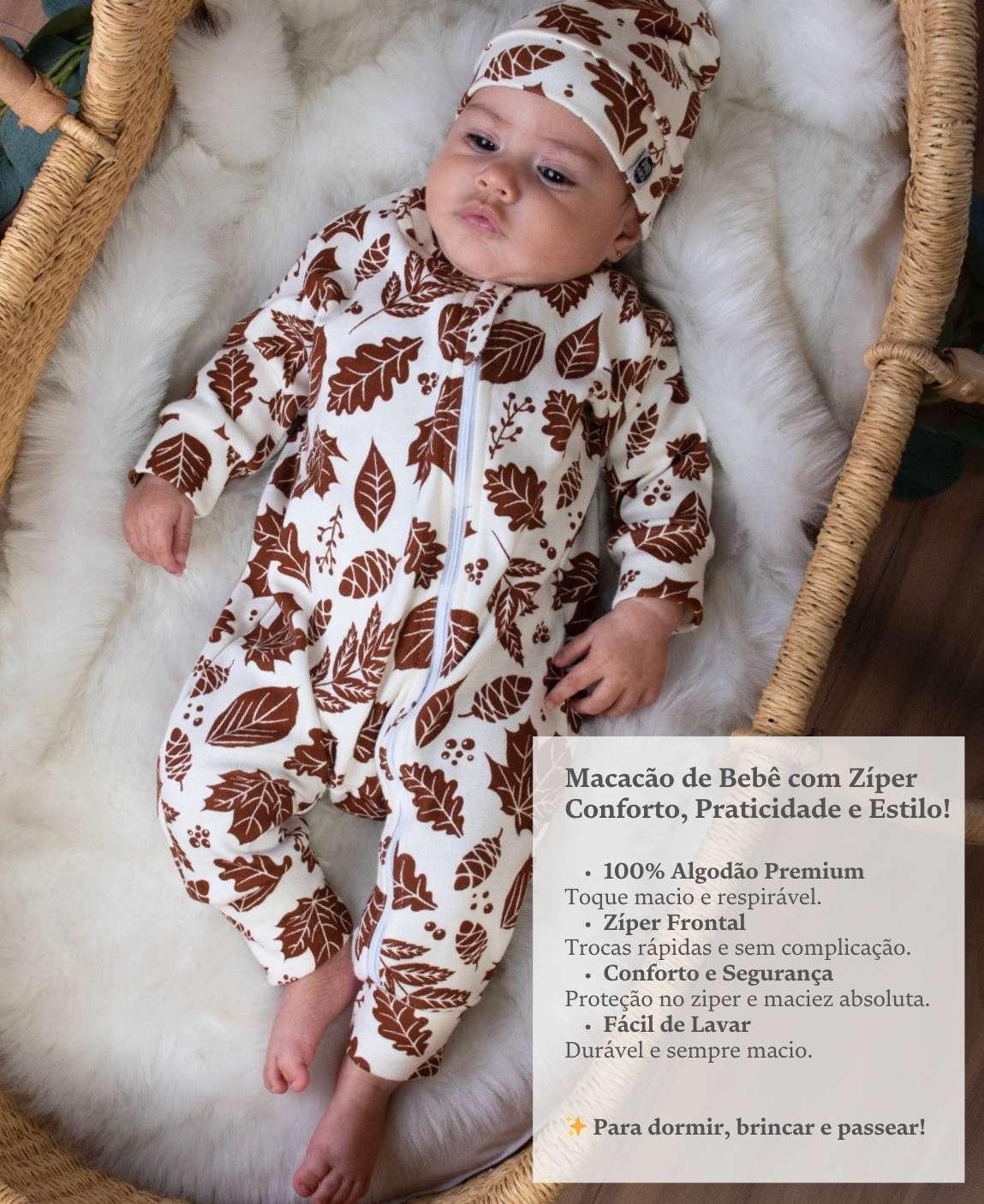 Macacão de Bebê Ziper com opção de Pezinho | Fall