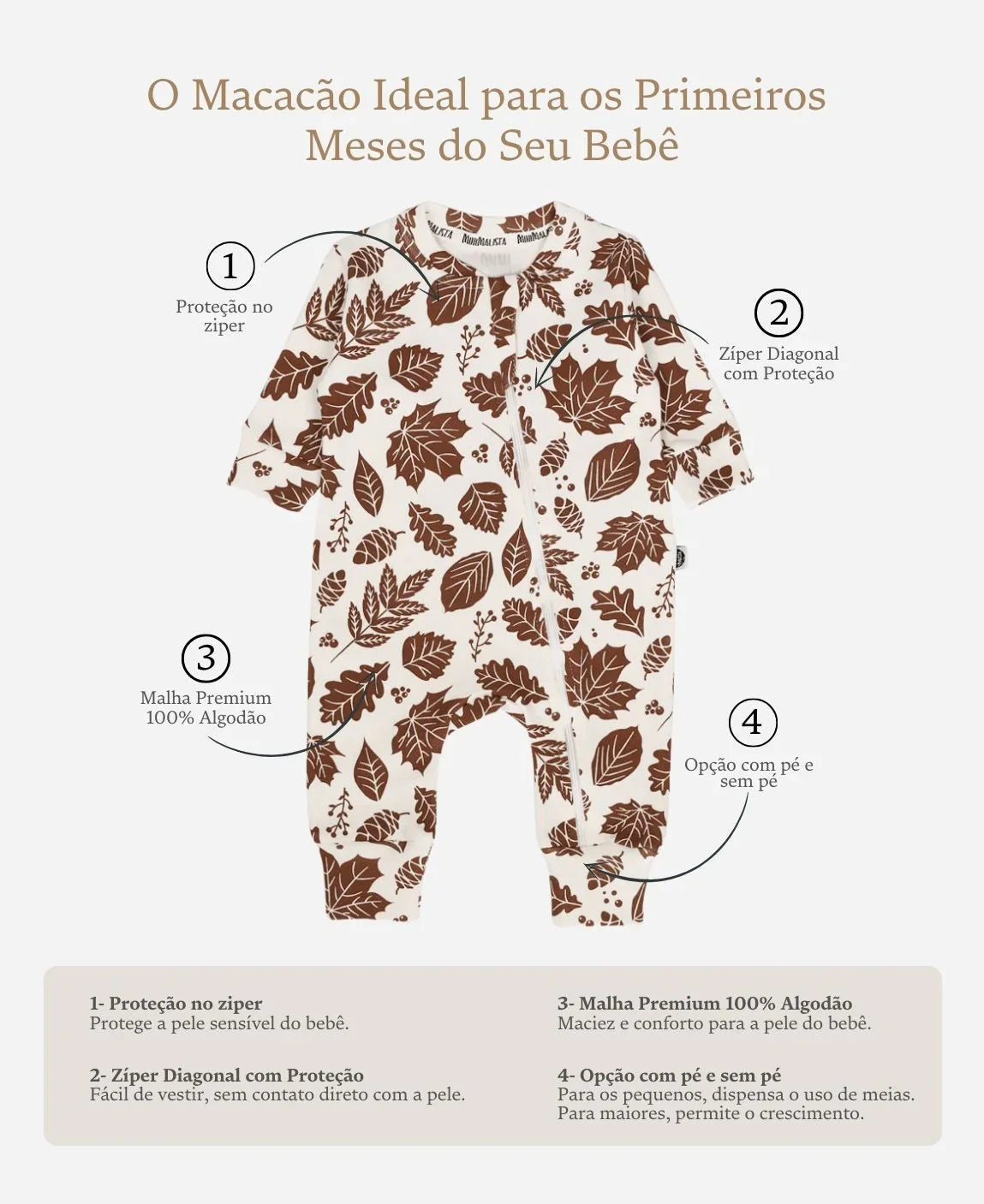 Macacão de Bebê Ziper com opção de Pezinho | Fall