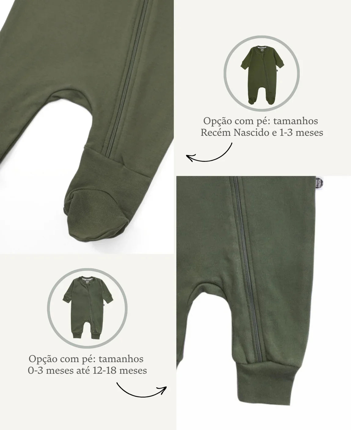 Macacão de Bebê Ziper com opção de Pezinho | Liso Jungle Green