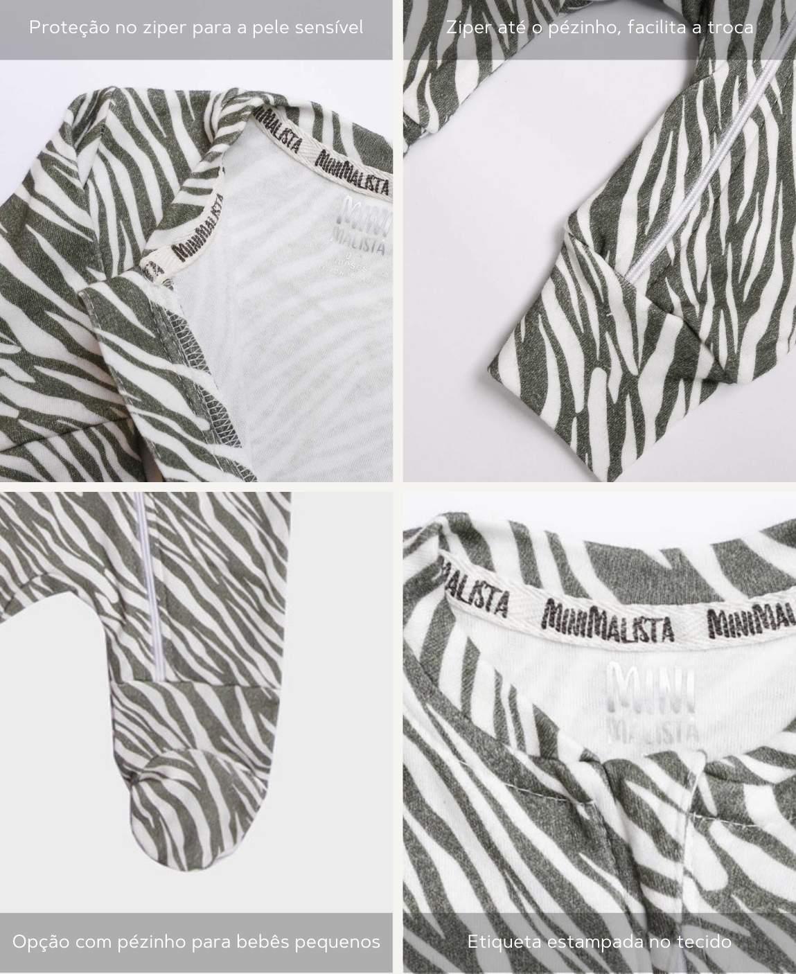 Macacão de Bebê Ziper com opção de Pezinho | Zebra