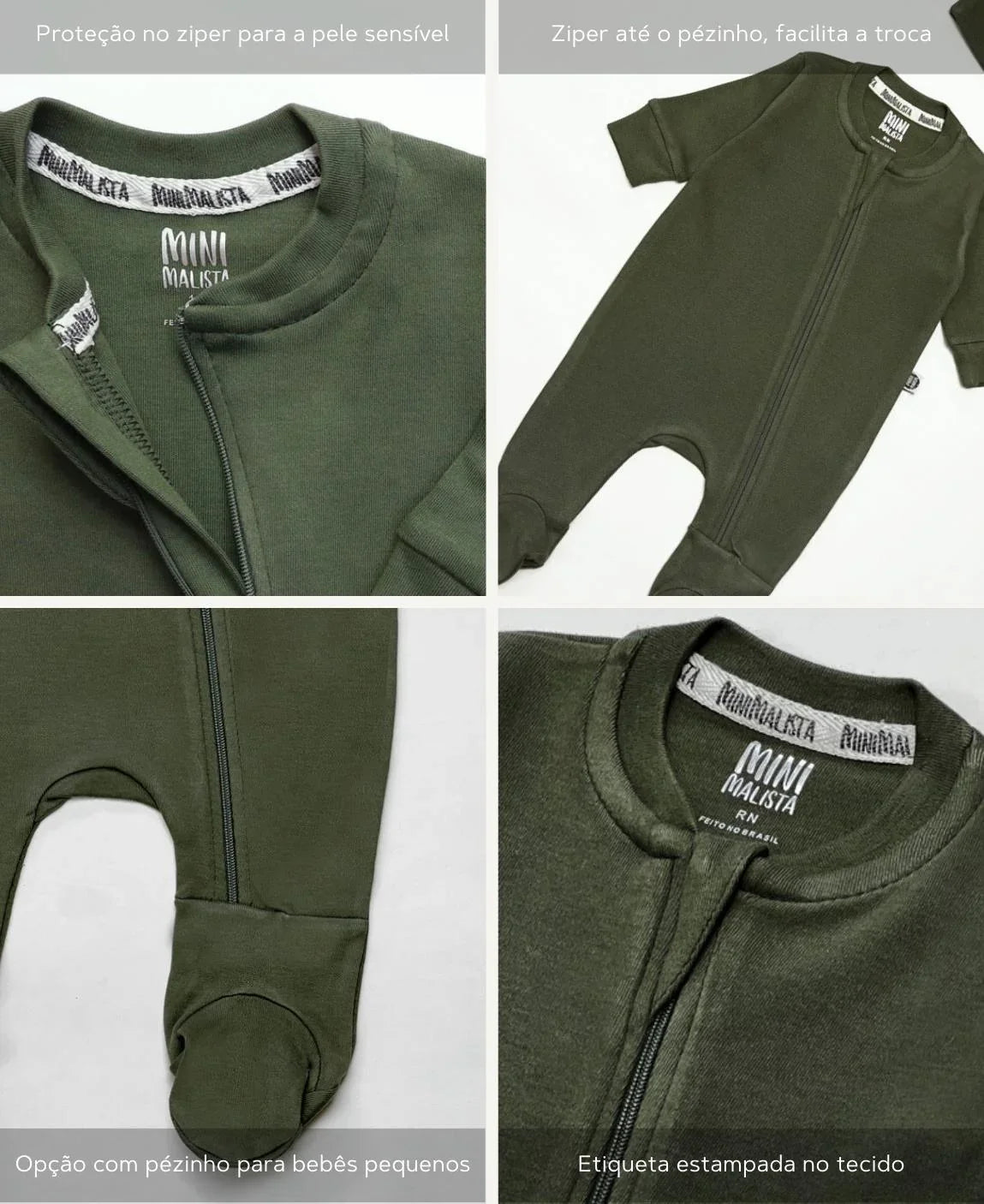 Macacão de Bebê Ziper com opção de Pezinho | Liso Jungle Green