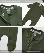 Macacão de Bebê Ziper com opção de Pezinho | Liso Jungle Green