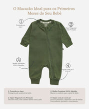 Macacão de Bebê Ziper com opção de Pezinho | Liso Jungle Green
