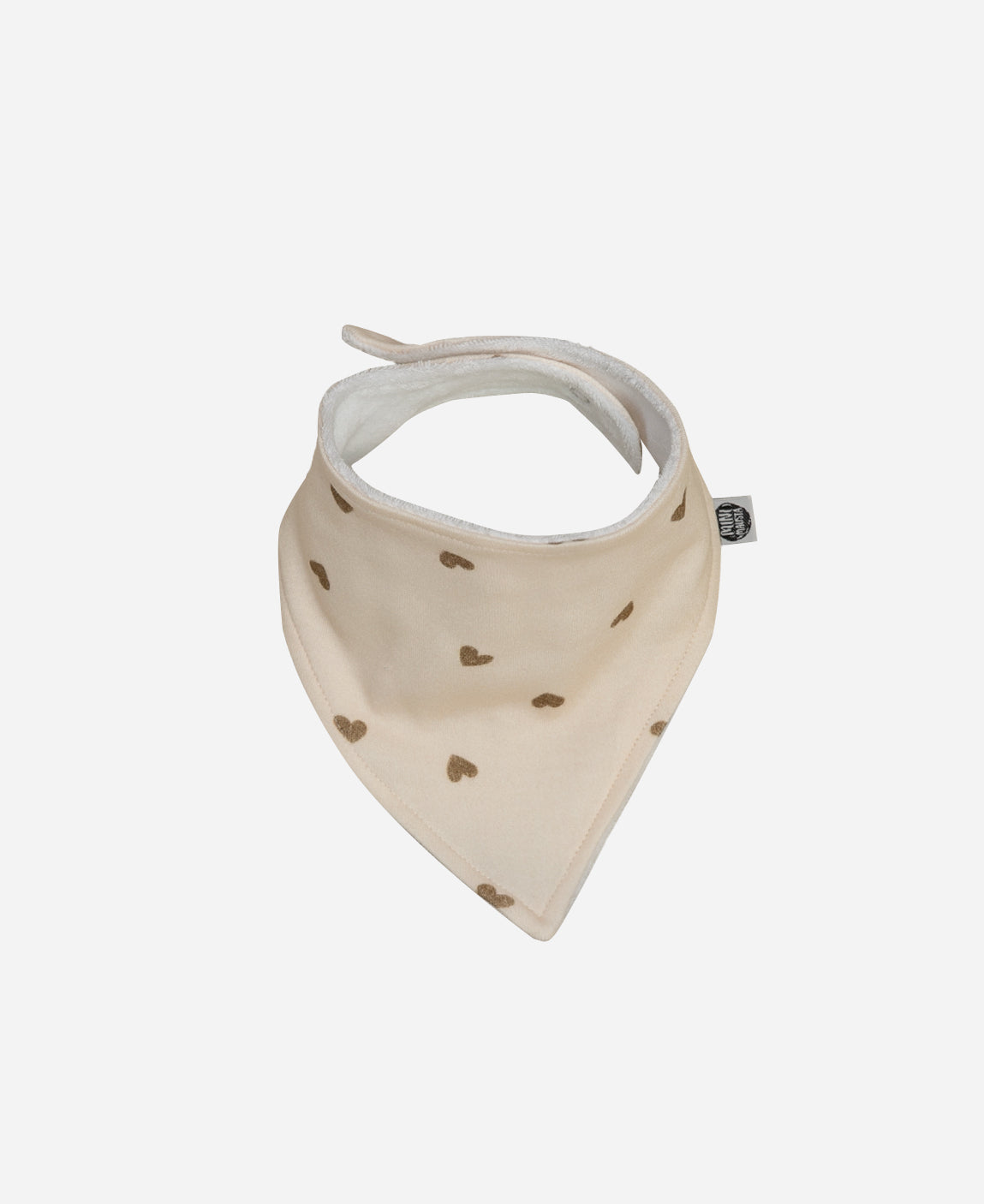 Babador Bandana Unissex - Estampa Love In Brown (corações marrom) - Coleção SS26 - MiniMalista Baby