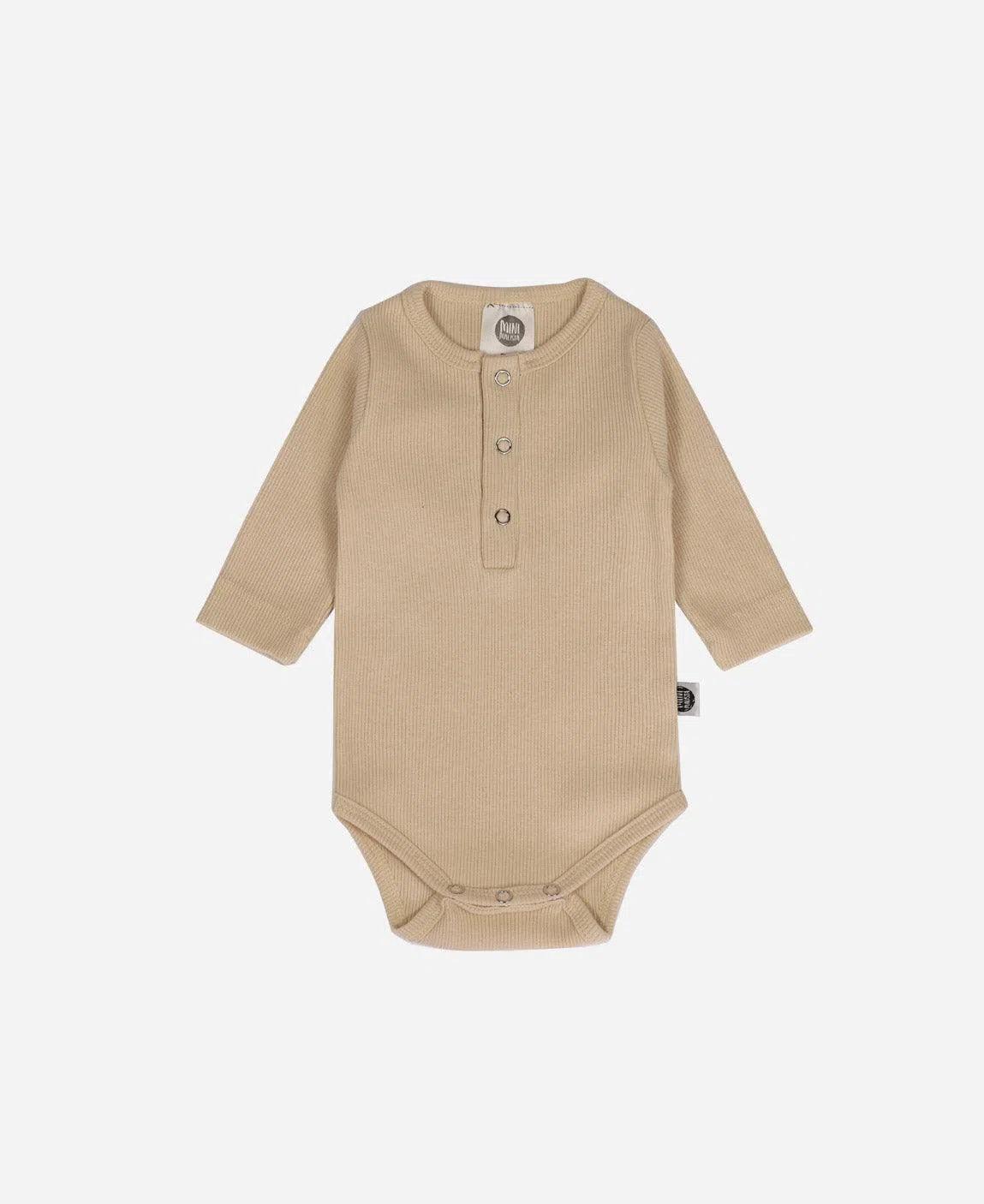 Body de Bebê Manga Longa Unissex Canelado Botões | Liso Beige - MiniMalista Baby - 0.2, 0.3, b2b, Baby, black-friday, com-desconto-mm10, Frio, Menina, Neutro, tab-tam-body-botão-frontal, tab-tam-body-canelado, Unissex, Winter Sale 20% -bebê-minimalista-estiloso