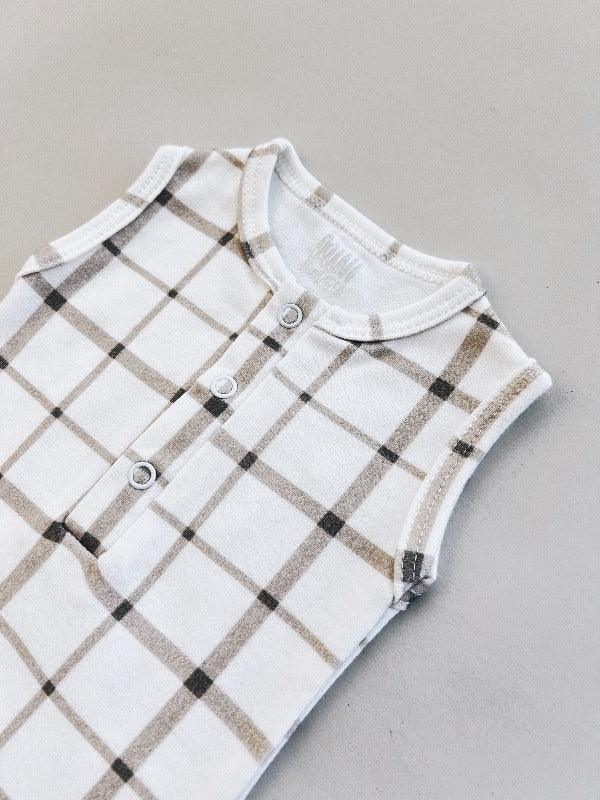 Body de Bebê Regata Unissex Botões | Xadrez Verão - MiniMalista Baby - 0.2, b2b, Baby, black-friday, Calor, com-desconto-mm10, Menino, Neutro, tab-tam-body-regata, Unissex, Verão -bebê-minimalista-estiloso