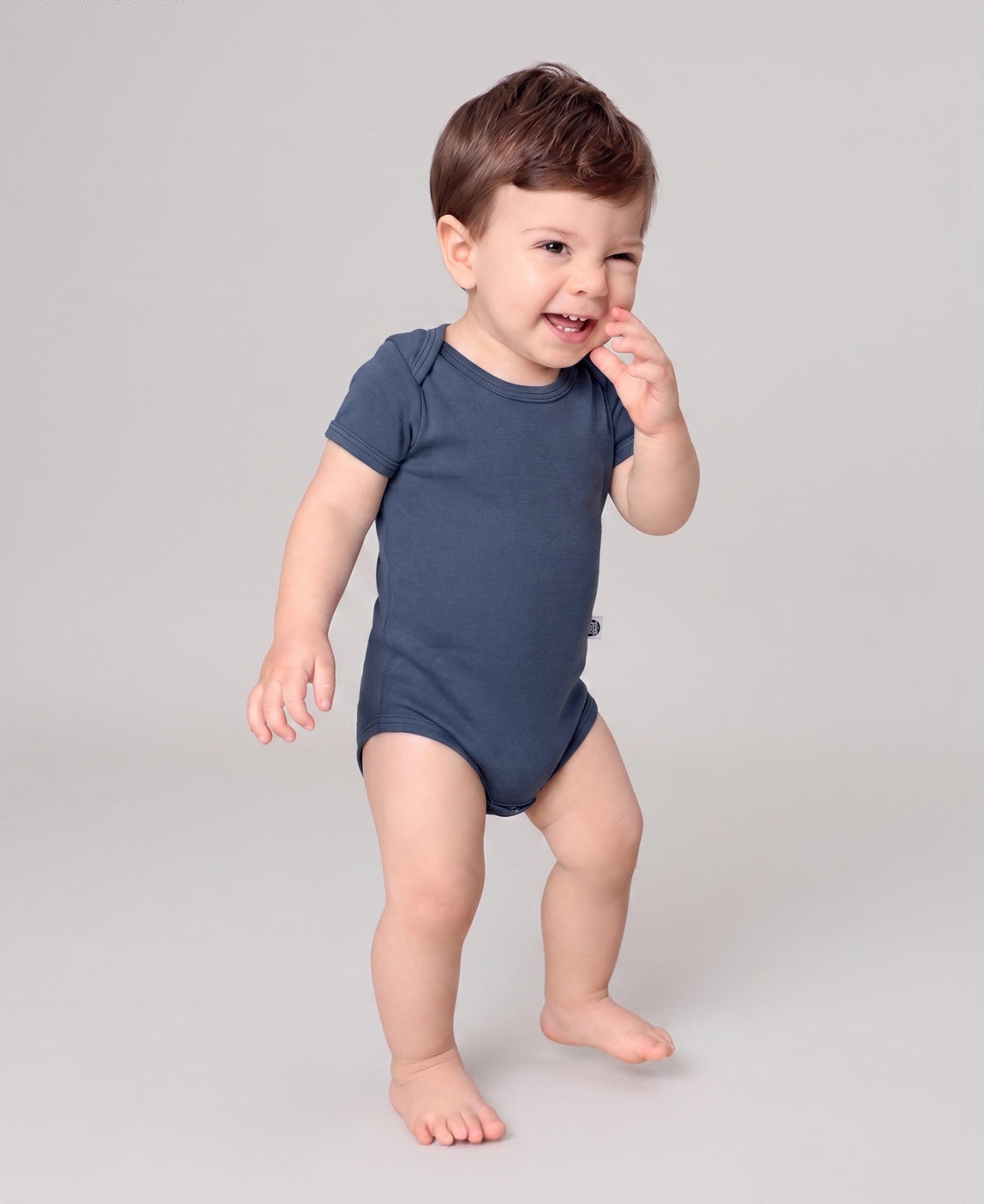 Body de Bebê Manga Curta Unissex | Liso Azul Oxford