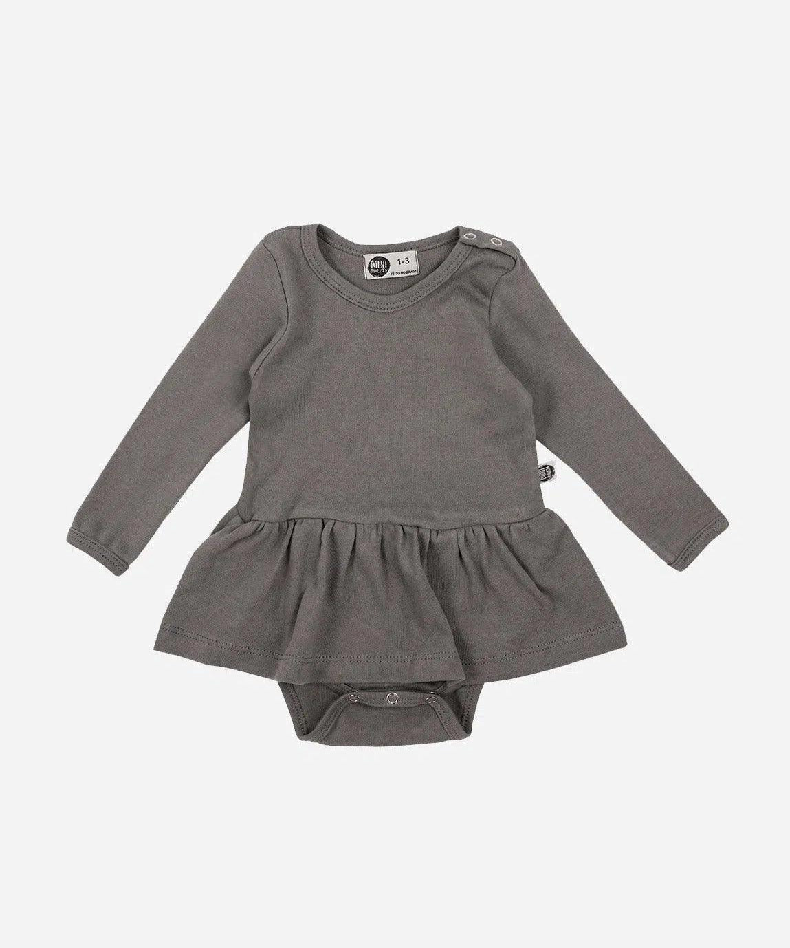 Body-Vestido de Bebê Manga Longa MiniMalista | Liso Grafitti - MiniMalista Baby - 0.3, 0.4, b2b, Baby, black-friday, com-desconto-mm10, Frio, Menina, SALE-FINAL, tab-tam-body-vestido, Winter Sale 40% -bebê-minimalista-estiloso