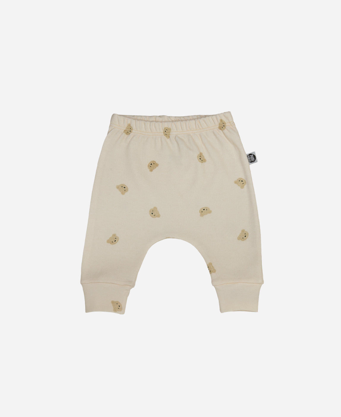 Calça Harém de Bebê Unissex — estampa Baby Bear (ursinhos fofos sobre cinnamon) — Coleção Back to Basics — 100% algodão fio egípcio — MiniMalista Baby